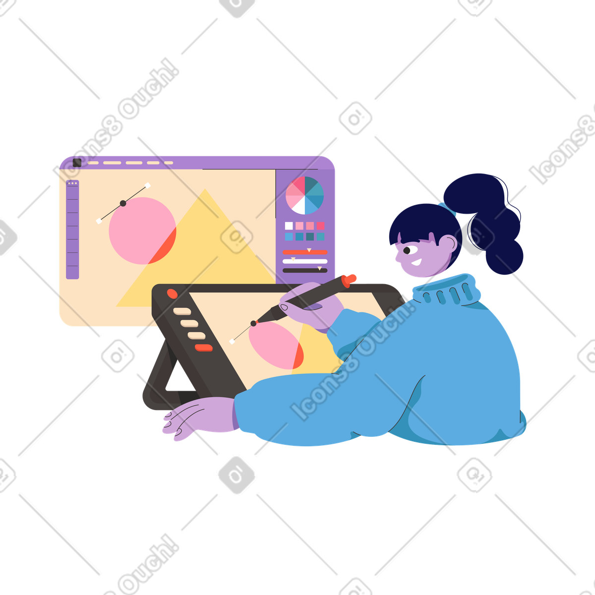 下载 Dizzy 风格的 设计师在绘图板上绘图 动画插图，支持 GIF、Lottie （JSON）、AE 格式