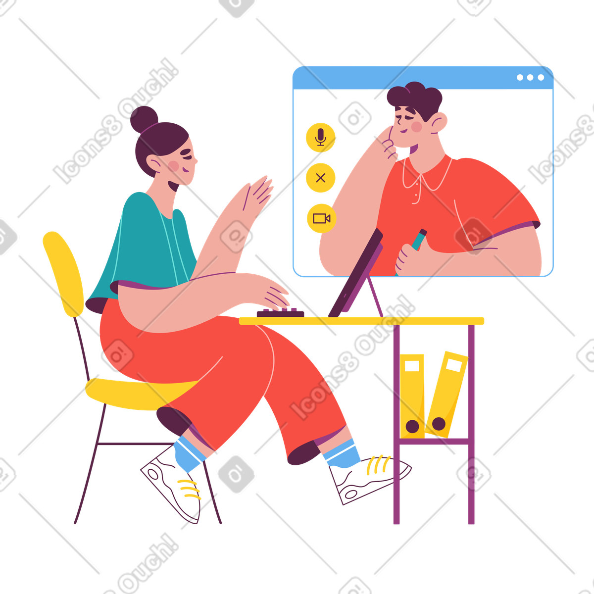 下载 Sammy 风格的 Recruiter communicating with candidate via video link, Online interview process 插画，支持 PNG、SVG 格式