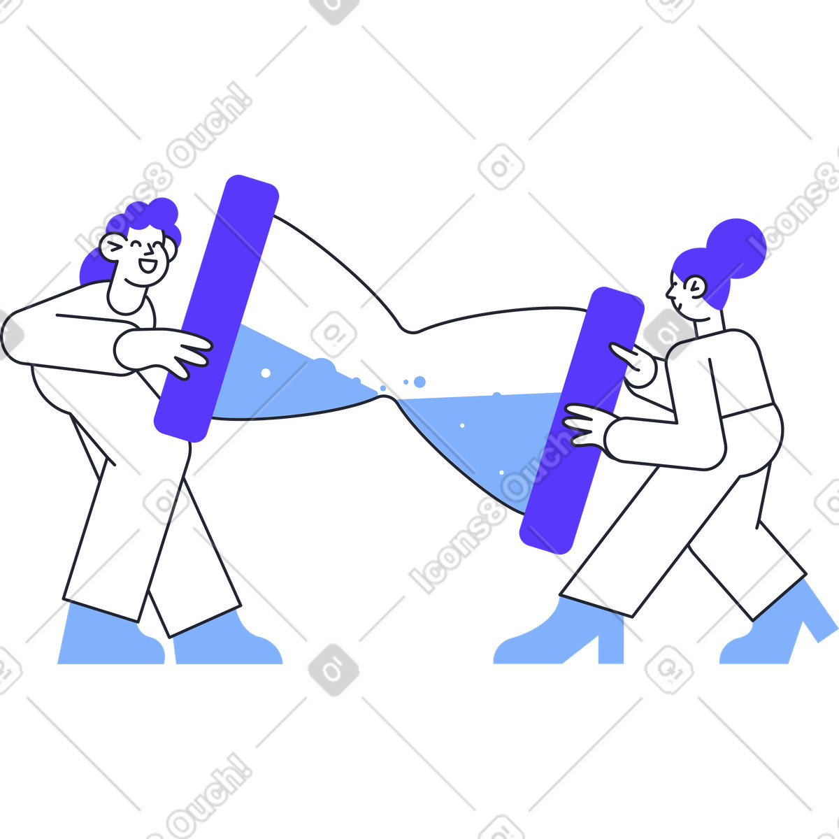Zwei frauen mit großen blauen sanduhr-Illustration im Pablita-Stil als Download in PNG, SVG