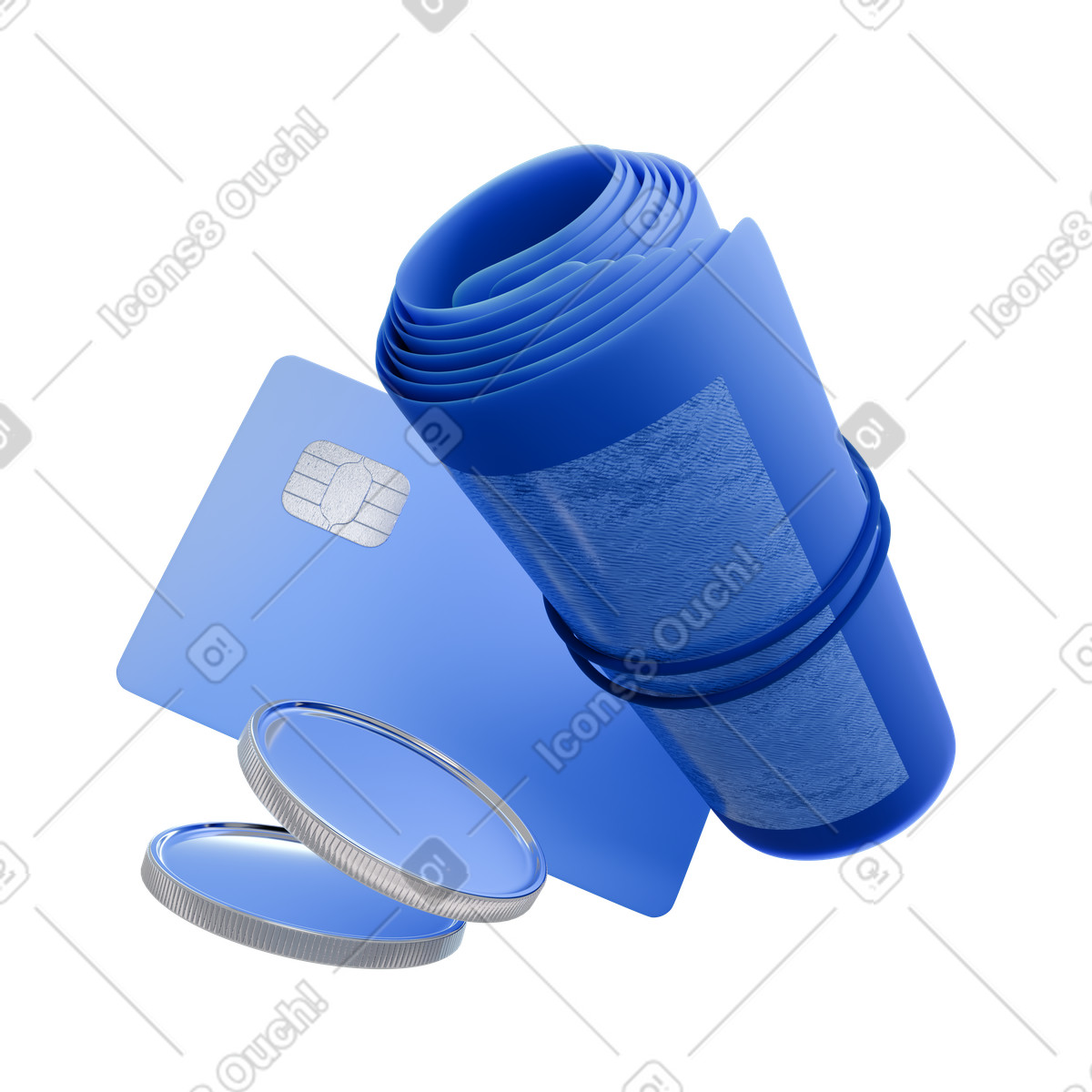 Illustration animée Retrait d'espèces par carte de crédit, finances personnelles, épargne dans le style 3D Blueprint à télécharger aux formats GIF, Lottie (JSON), AE