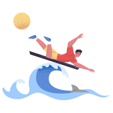 A man surfing on a wave - Pale style illustration