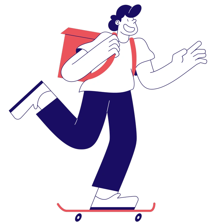 A person skateboarding with a backpack - Bendy style illustration