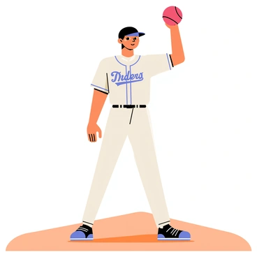 A close-up of a baseball pitcher standing on the mound. The pitcher has a determined expression, with sweat glistening on their forehead. They wear a dark blue cap and a white jersey with the team logo prominently displayed. Their right arm is raised, holding a red baseball tightly in their hand, fingers positioned for a fastball grip. The dirt of the mound is visible beneath their cleats, and the background features blurred outlines of cheering spectators in the stands, creating a sense of anticipation for the throw.