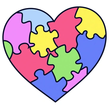 A heart shape formed by an assortment of puzzle pieces in different colors