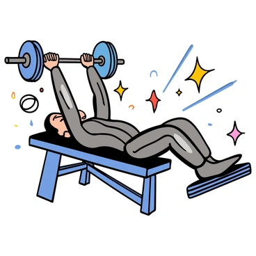 A person with light skin is performing a bench press, wearing a sleek futuristic suit that shimmers in shades of silver and blue. They are lying on a high-tech bench, focused on lifting a holographic barbell that glows with vibrant colors. The person's muscular arms extend upwards, showcasing strength and determination. In the background, there are abstract shapes and light patterns that emphasize the advanced technology of the environment. The person's expression is one of concentration, highlighting the effort involved in the exercise.