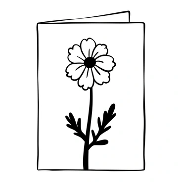 A greeting card with a hand-drawn "marigold" prominently displayed in the center of the cover. The marigold is illustrated with intricate details, showcasing its layered petals and slightly textured leaves. The background features a simple, elegant border that frames the flower. Subtle lines add depth to the design, enhancing the overall composition of the card.