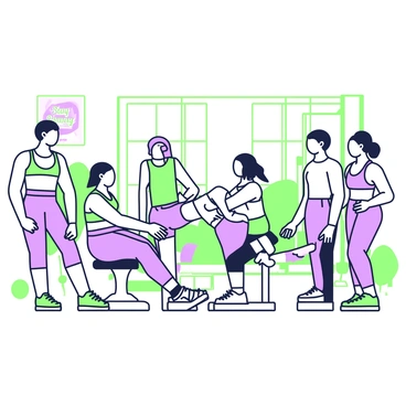 A diverse group of people is engaged in a workout at a gym, focusing on leg extension machines. Among them, there are non-binary individuals, who showcase a variety of hairstyles and athletic wear. Each person shows determination as they exercise. The gym has a warm atmosphere, with large windows allowing natural light to flood in. Various fitness equipment is spread around, including weights and benches. In the background, a motivational poster with the words "Stay Strong" hangs on the wall.