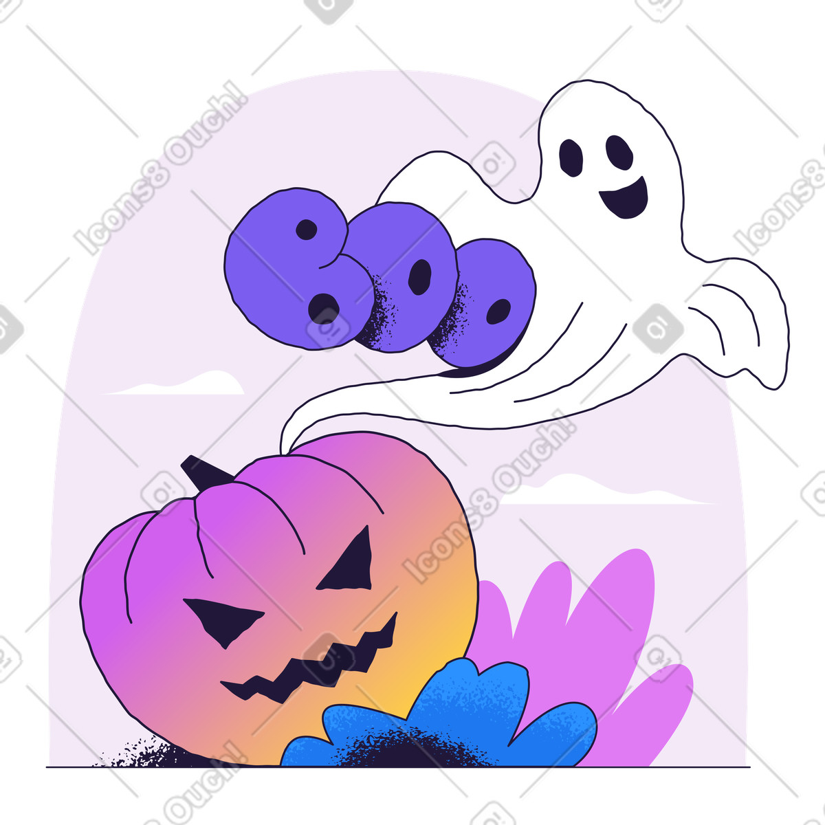Ghost and halloween pumpkin illustration in Conifer style download in PNG, SVG