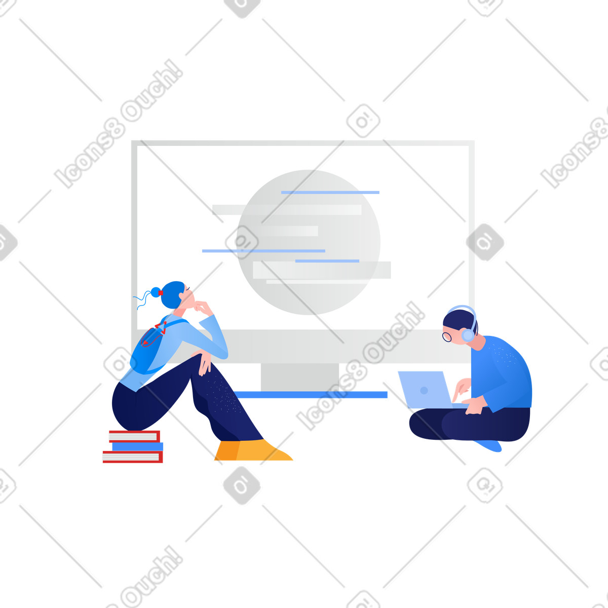Illustration animée Les personnes engagées dans l’éducation sur internet aux formats GIF, Lottie (JSON) et AE