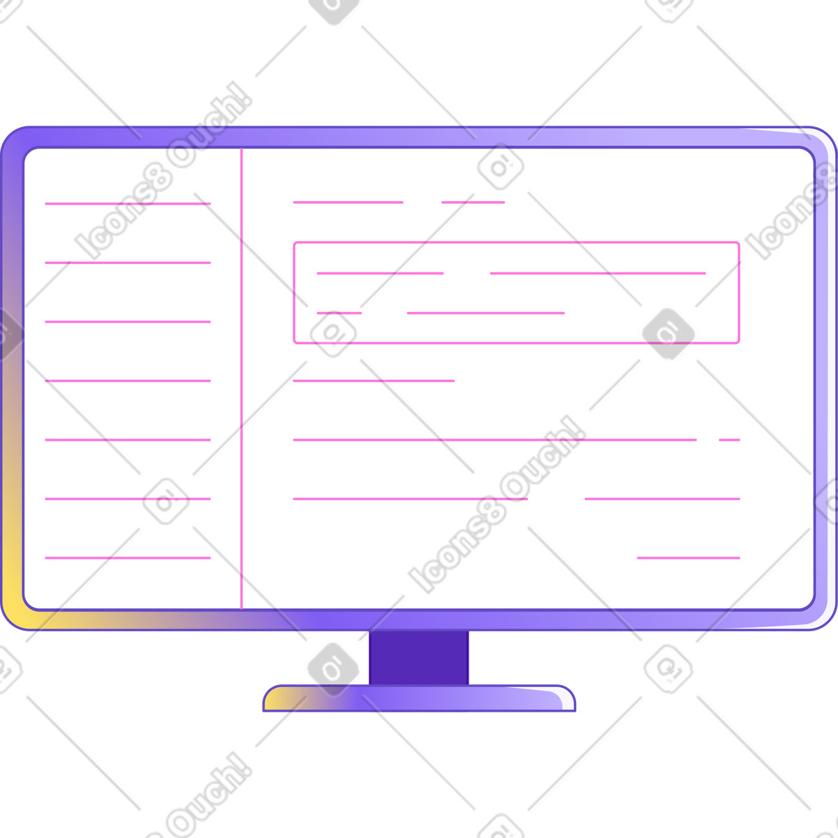 Curved monitor illustration clipart emphasizing immersive technology experience