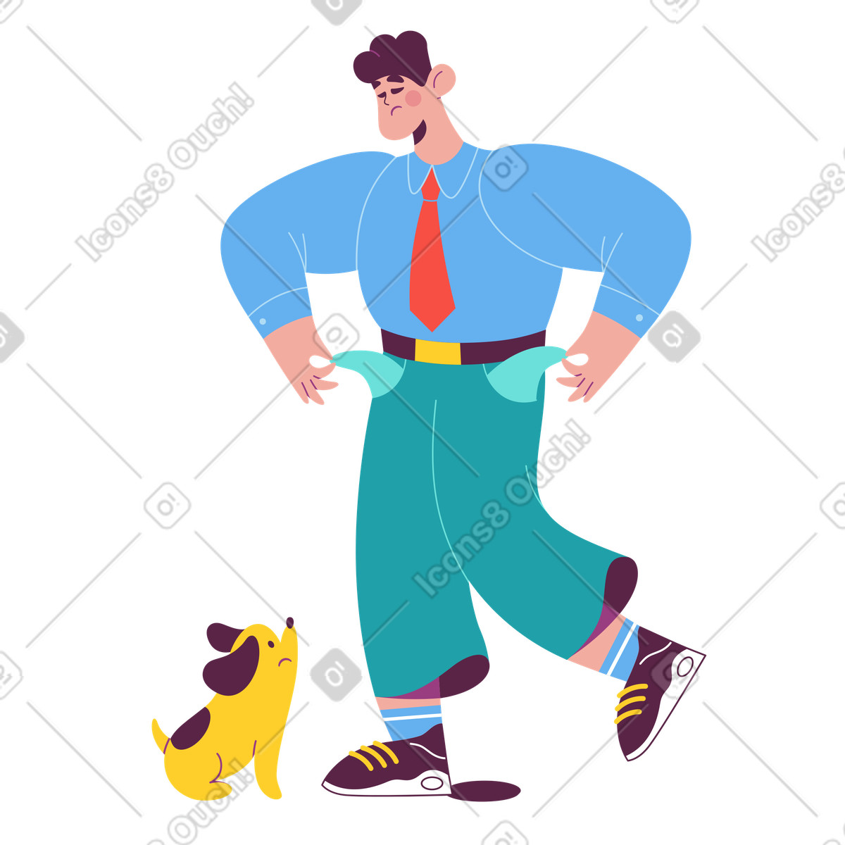 下载 Sammy 风格的 男人翻出裤子的空口袋 插画，支持 PNG、SVG 格式