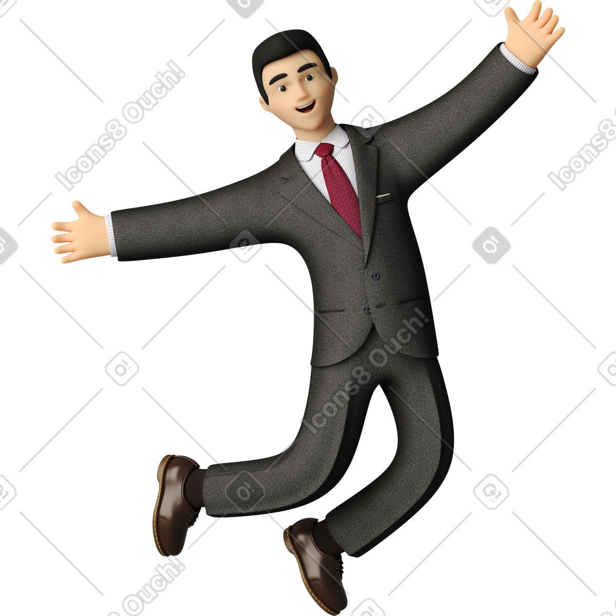 Businessman in black suit jumping illustration 3D Business style download PNG, SVG