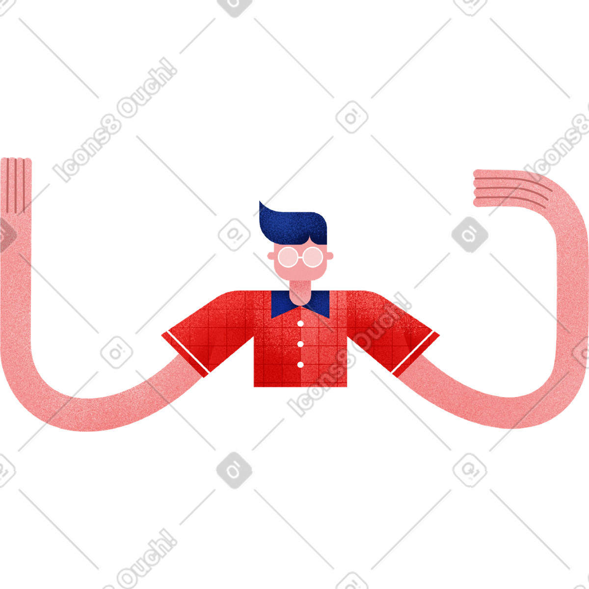 Ilustración Chico con una camisa roja y gafas los brazos extendidos en estilo Willowy a descargar en PNG SVG