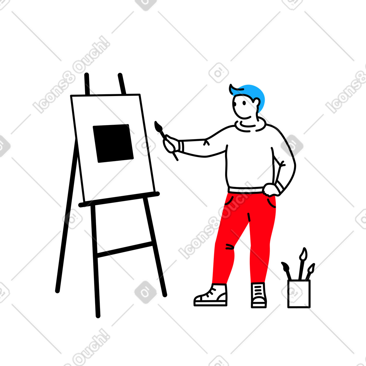Illustration Un artiste dessine carré sur chevalet dans le style Transistor à télécharger aux formats PNG, SVG