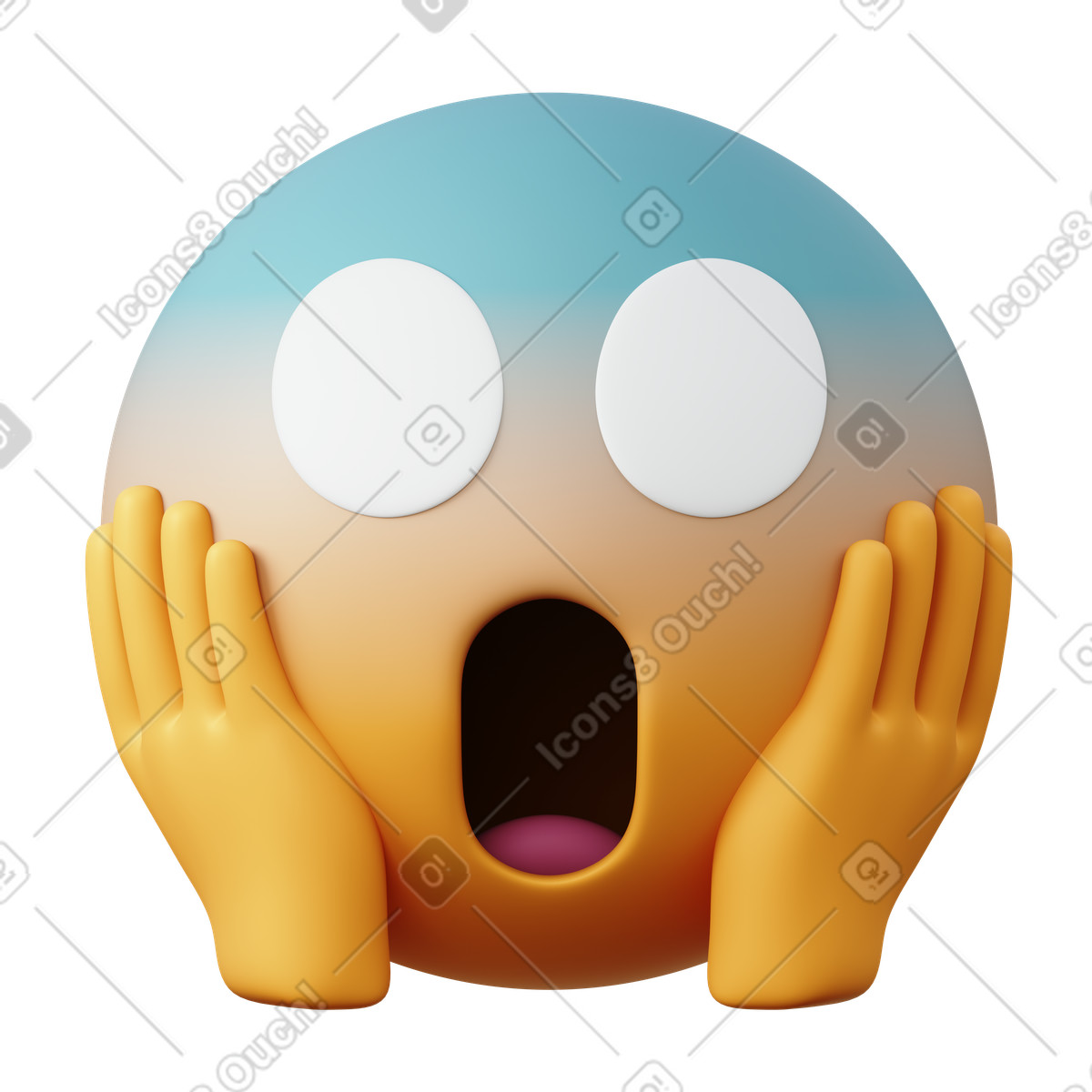 Illustration Émoji visage hurlant de peur, exprimant choc et surprise dans le style 3D Sugary à télécharger aux formats PNG, SVG