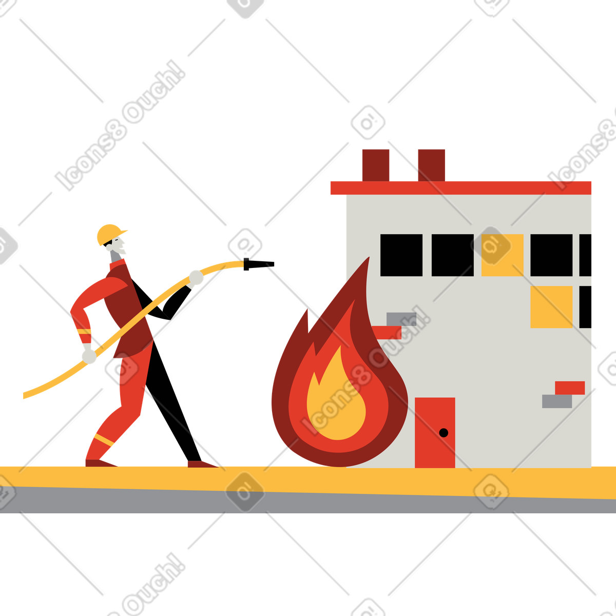 Illustration Pompier éteignant un bâtiment en feu dans le style Burgundy à télécharger aux formats PNG, SVG