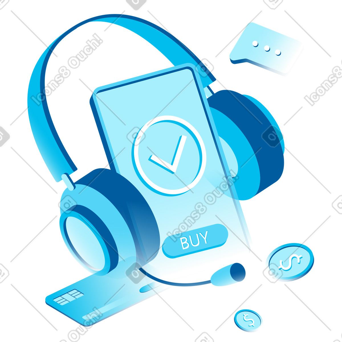 Ilustración Online shopping with help of operator, E-commerce transaction process and purchase workflow en estilo Icy a descargar en PNG y SVG
