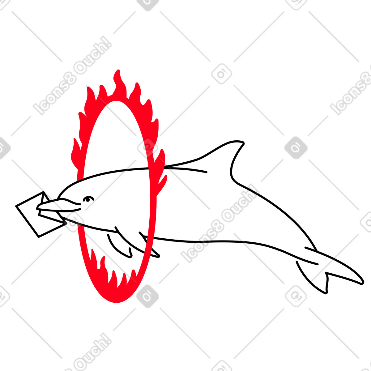 Dolphin with a burning hoop illustration in Transistor style download in PNG, SVG