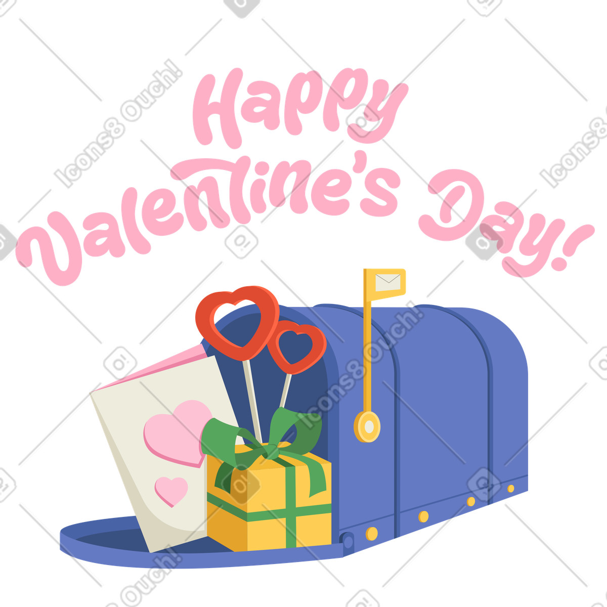 Mailbox with card and gift for Valentine's day illustration in Social style download in PNG, SVG