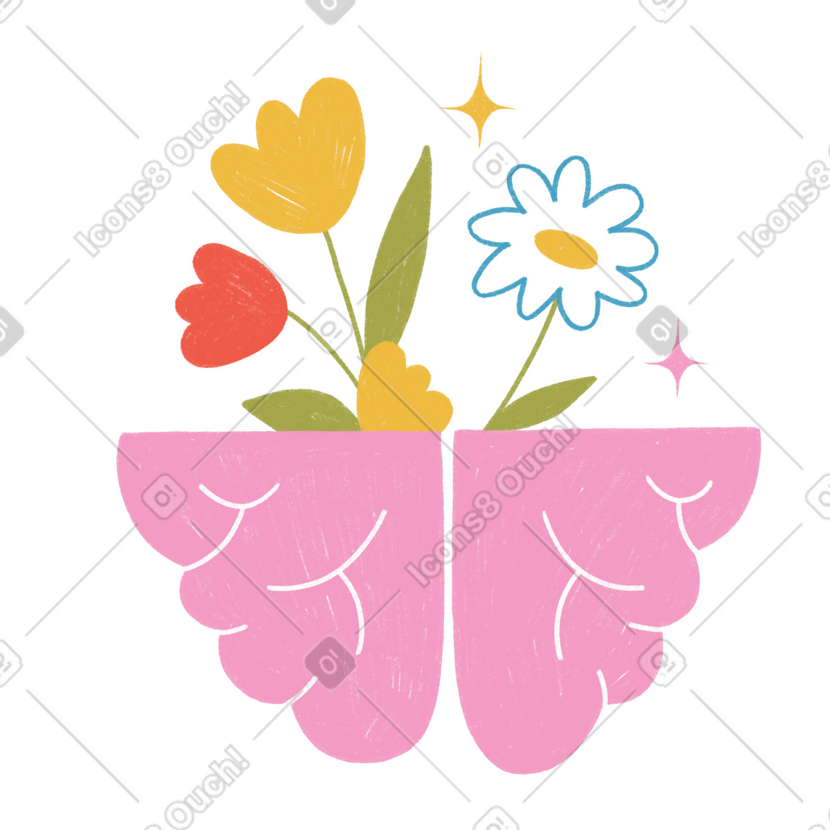 下载 Tutti 风格的 Flowers growing from the brain 插画，支持 PNG、SVG 格式