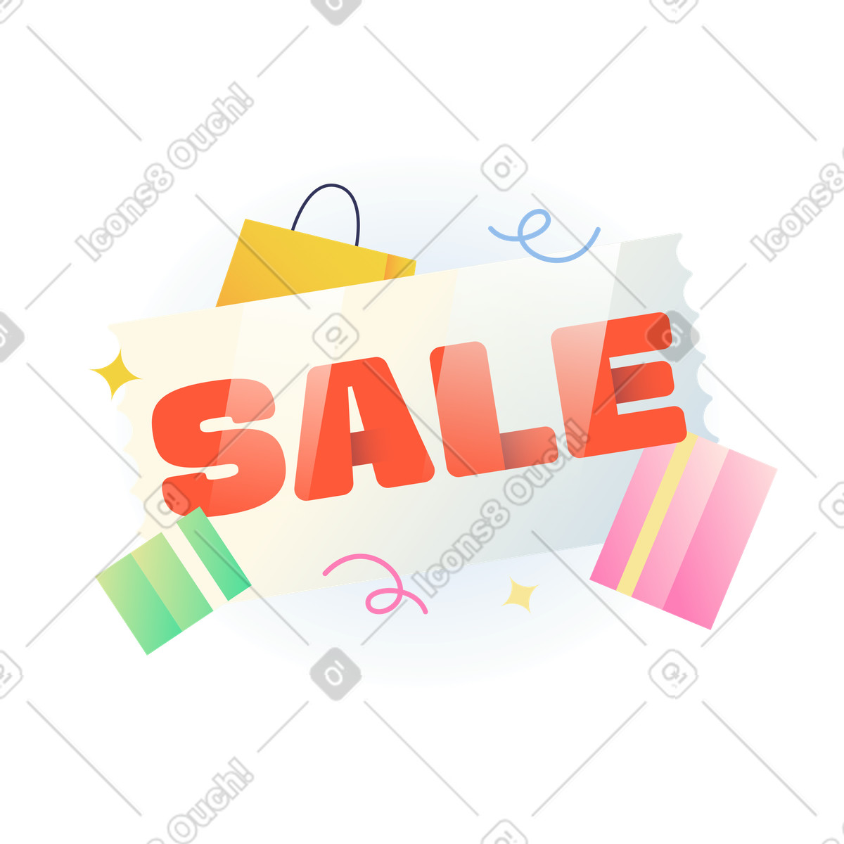 Scritta vendita sul coupon con testo su borse e scatole illustrazione in stile Beam scarica in PNG, SVG