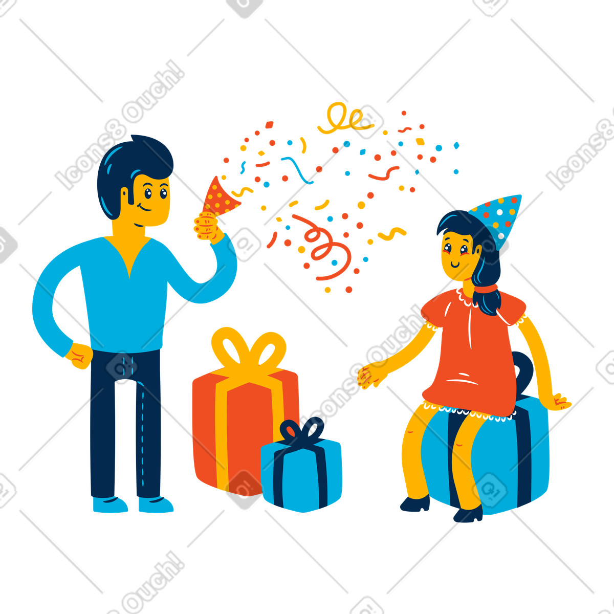 Man throwing a birthday party for his daughter illustration in Flame style download in PNG, SVG