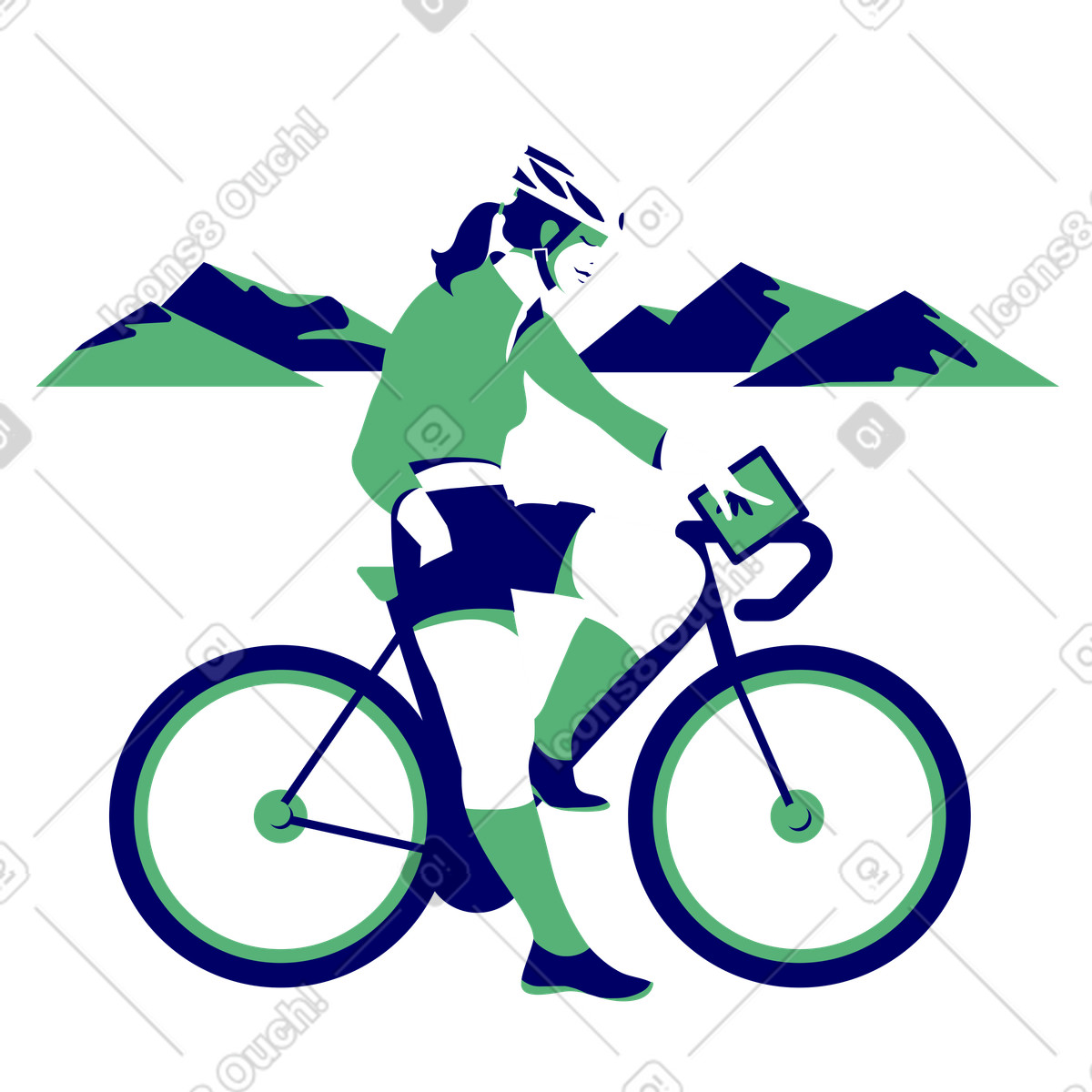 下载 Lounge 风格的 骑车人看着导航仪，背后是群山 插画，支持 PNG、SVG 格式