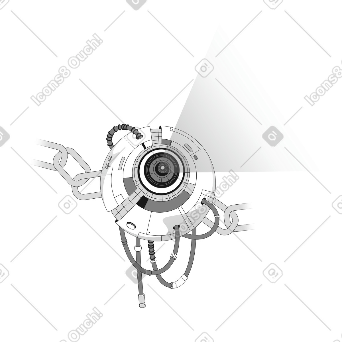 Ilustração de Sci-fi artificial intelligence monitoring camera for video surveillance em no estilo Futuristic para baixar em PNG, SVG