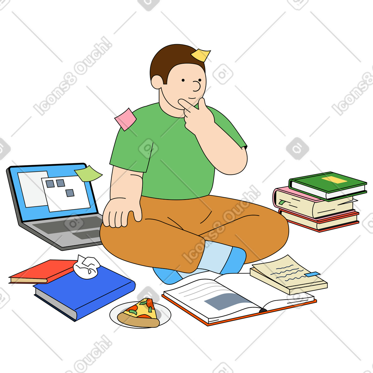 Studying for success illustration featuring a student reviewing notes clipart PNG SVG GIF