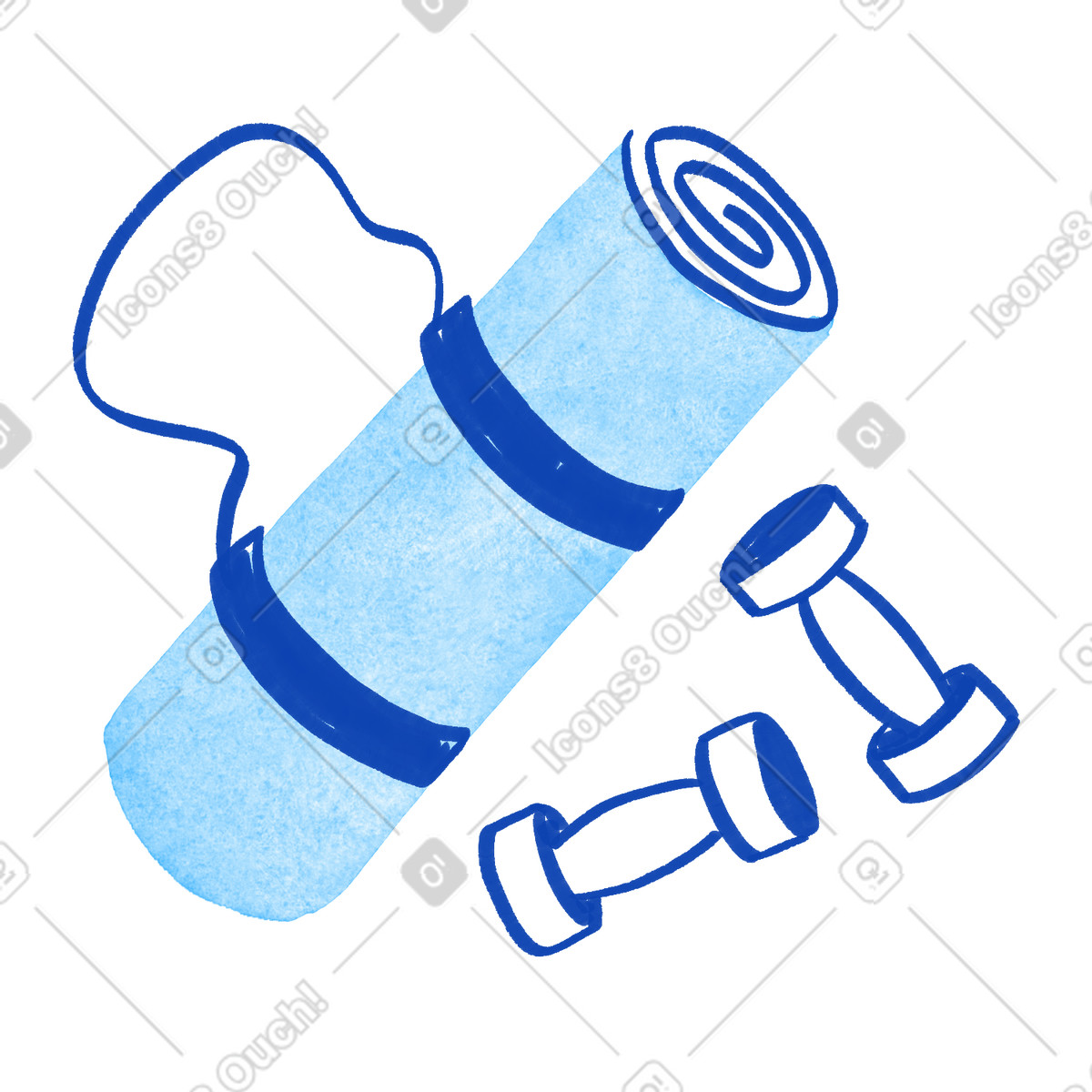 Exercise mat rolled with strap and dumbbells for training illustrazione in stile Tint scarica in PNG, SVG