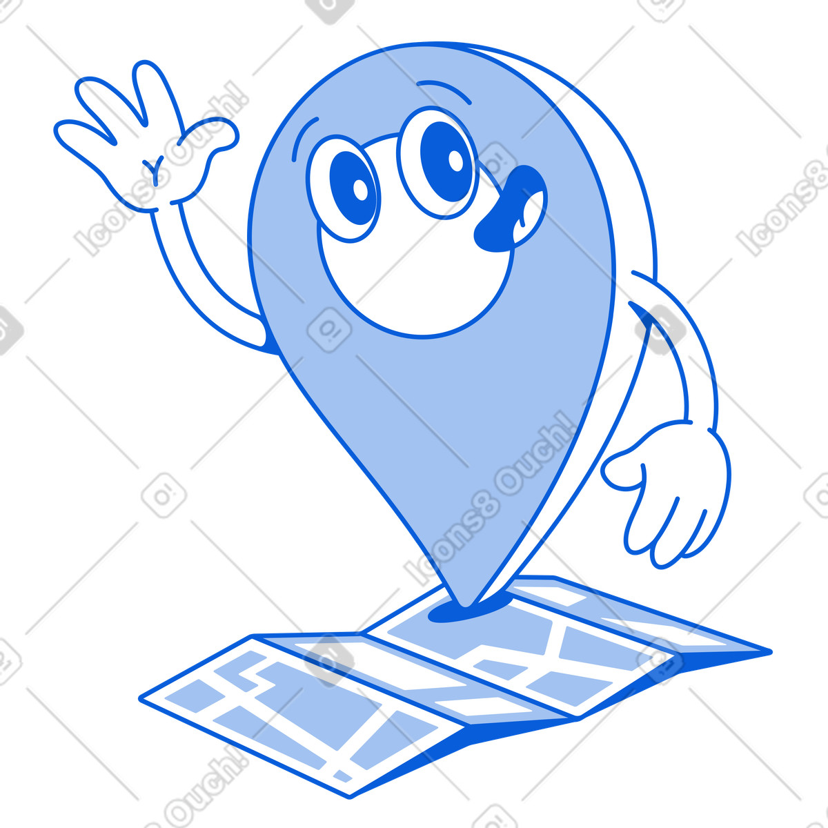 Ilustração de Pin no mapa acenando em estilo Handy Line para baixar em PNG, SVG