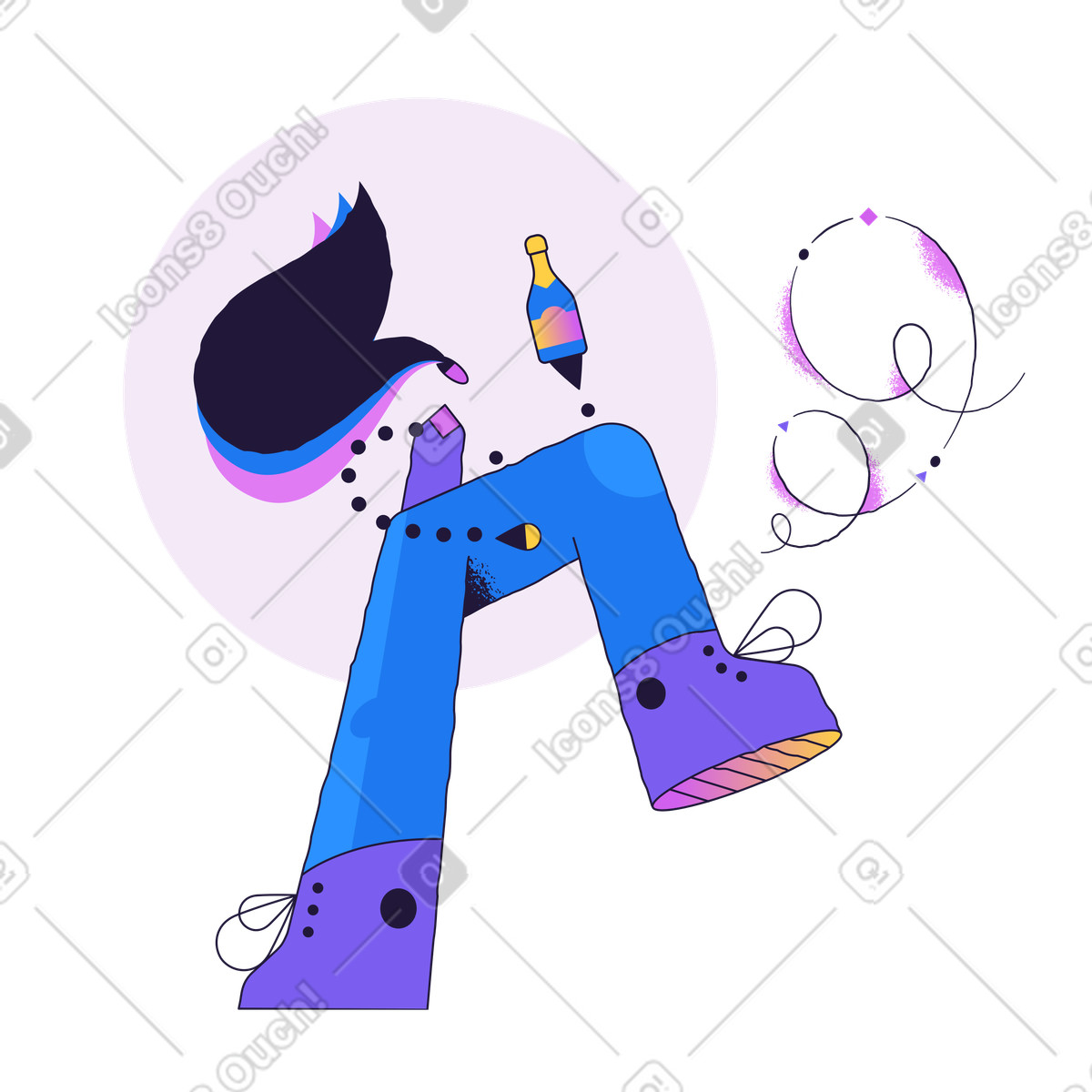 Conifer スタイルの シャンパンを楽しむ女性 のイラストをPNG、SVG形式でダウンロード