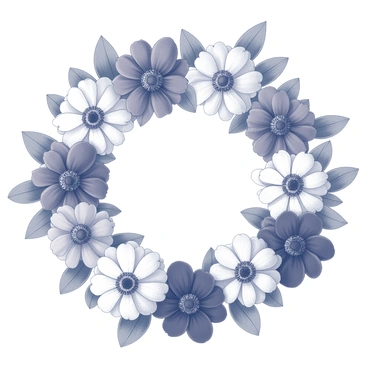 A circular wreath made of anemone flowers, featuring a variety of shapes and sizes. Each flower has a distinct petal arrangement, creating a textured appearance. The center of each flower is prominent, adding depth to the composition. The wreath is adorned with lush green leaves that are arranged around the flowers, providing contrast and framing the colorful blooms. The overall structure of the wreath is thick and full, emphasizing a seasonal theme.