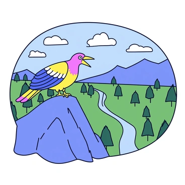 A big bird perched on a rocky mountain peak, overlooking a breathtaking valley