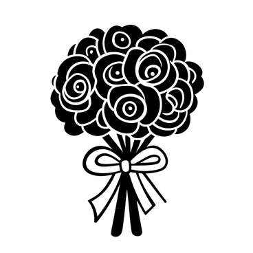 A bouquet of "black roses" arranged together, with the blooms tightly clustered. The stems are neatly bound and encircled with a "silver ribbon" that forms a bow at the front. The background features a subtle texture that emphasizes the elegance of the bouquet.