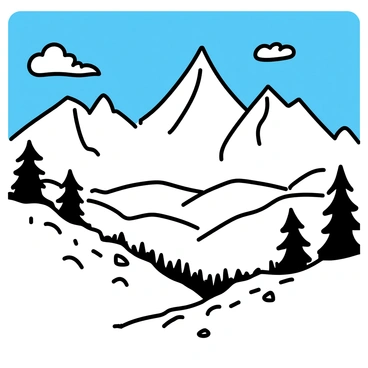 A snow-capped mountain range with sharp, jagged peaks against a clear blue sky. The view from the main peak reveals a vast expanse of mountains stretching into the distance. The sunlight glints off the snow, creating a bright white landscape. In the foreground, a rocky ridge leads up to the summit, dotted with patches of rocky terrain. The valleys below are filled with a mix of evergreen trees and snow, adding contrast to the scene. A few clouds float in the sky, emphasizing the height of the peaks.