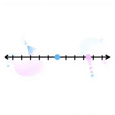 A number line stretches horizontally across the image. The number line features evenly spaced tick marks with corresponding numerical labels. Two arrows point to specific points on the number line, indicating the roots of a quadratic equation. Each arrow is labeled with a small circle at its tip, clearly marking the positions of the roots. The background is filled with gradient pastel colors, creating a soft visual effect.