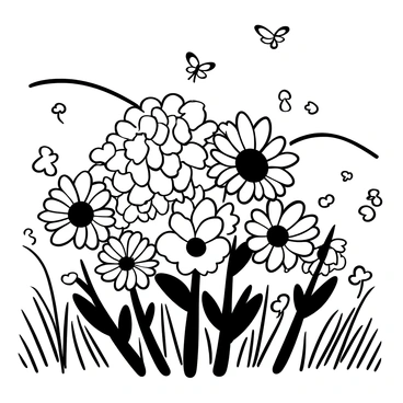 A beautiful arrangement of hydrangeas and sunflowers together in a sunny meadow.