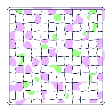 A grid pattern fills the entire canvas, with lines intersecting to create squares. The squares appear to ripple, creating a wave-like effect across the surface. The grid is composed of evenly spaced horizontal and vertical lines, while the rippling effect gives a sense of movement, as if the pattern is fluid. The overall design is contained within a defined border.