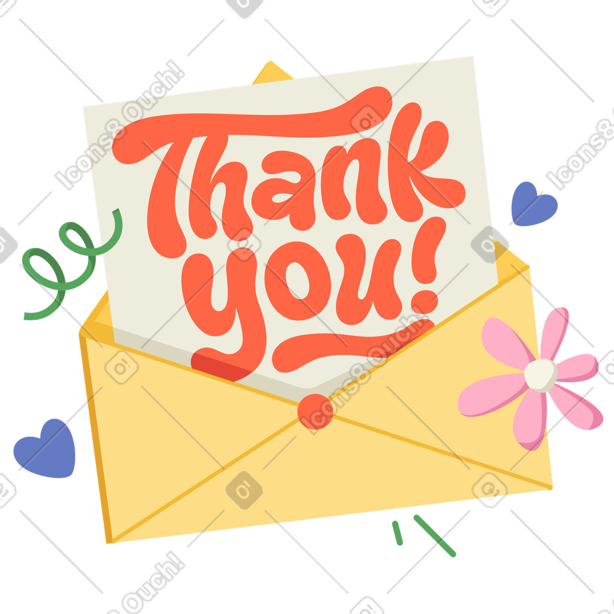 Lettering Thank You! letter in envelope text animated illustration Social style download GIF, Lottie (JSON), AE