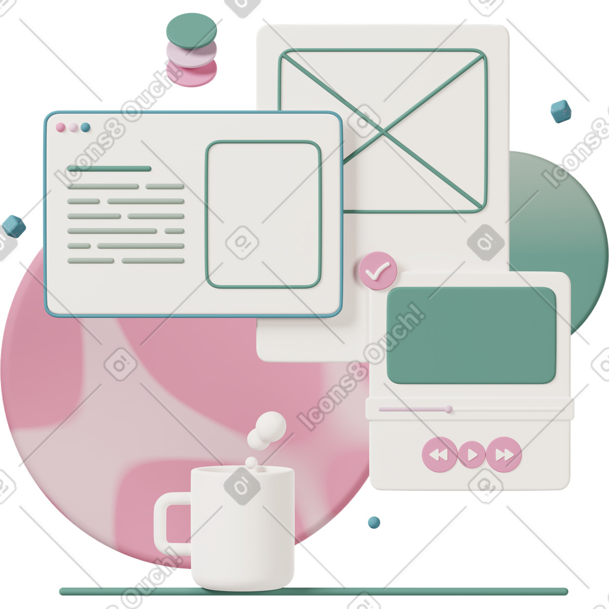 下载 3D Casual life 风格的 Surfing the web 插画，支持 PNG、SVG 格式