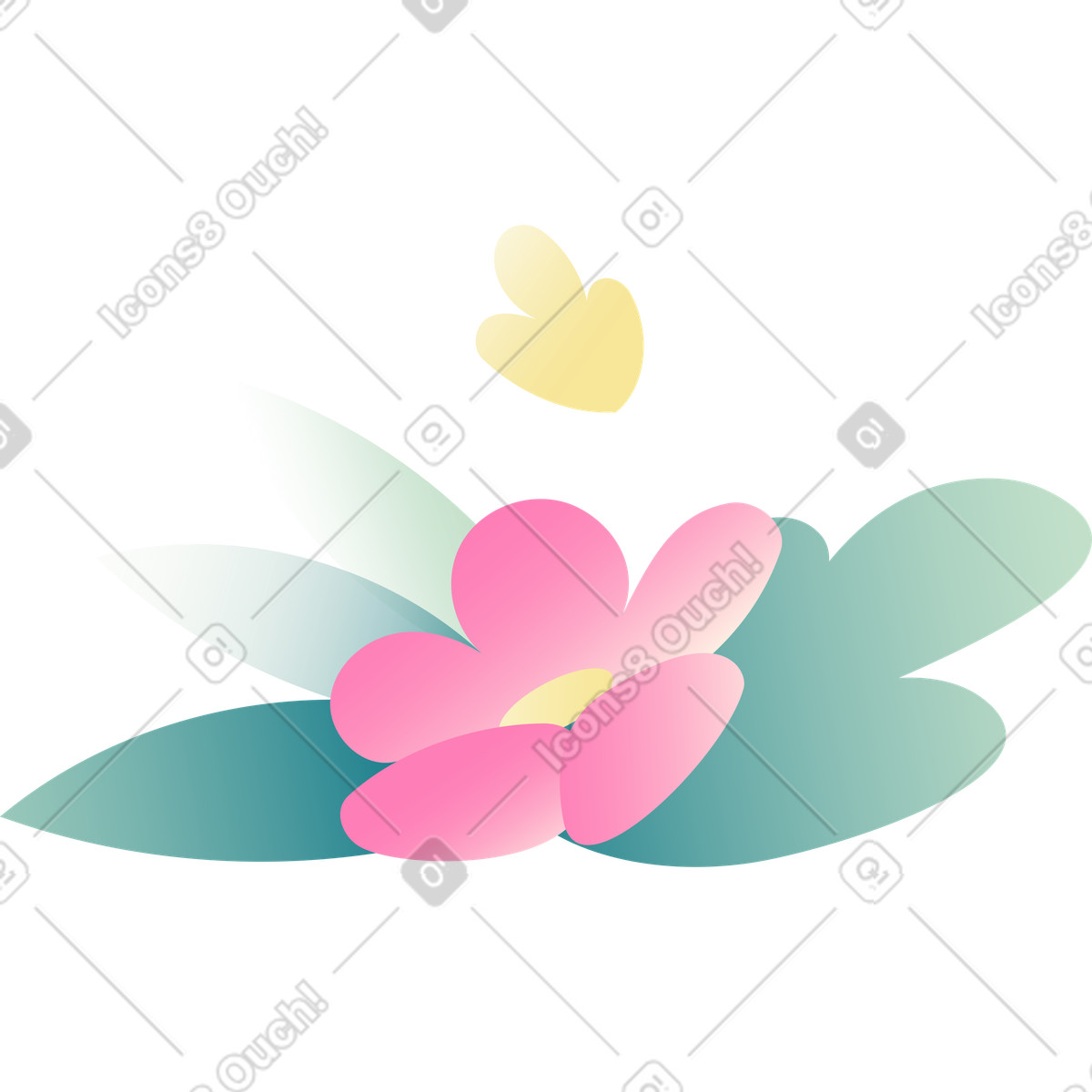 Rosa blume mit blättern-Illustration im Beam-Stil als Download in PNG, SVG