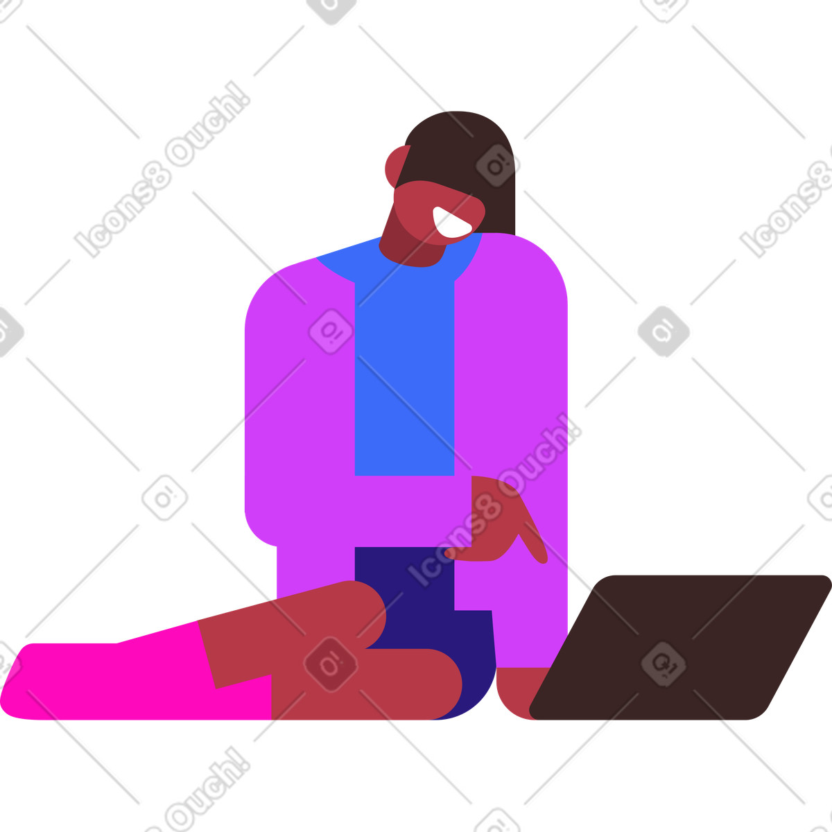 Woman sitting on the floor and working a laptop illustration in Basic style download in PNG, SVG