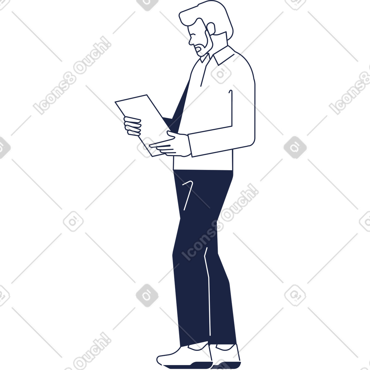 Adult man looking at paper illustration in Urban Line style download in PNG, SVG
