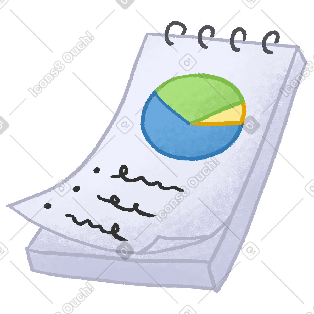 Notepad with pie chart and text illustration in Hue style download in PNG, SVG