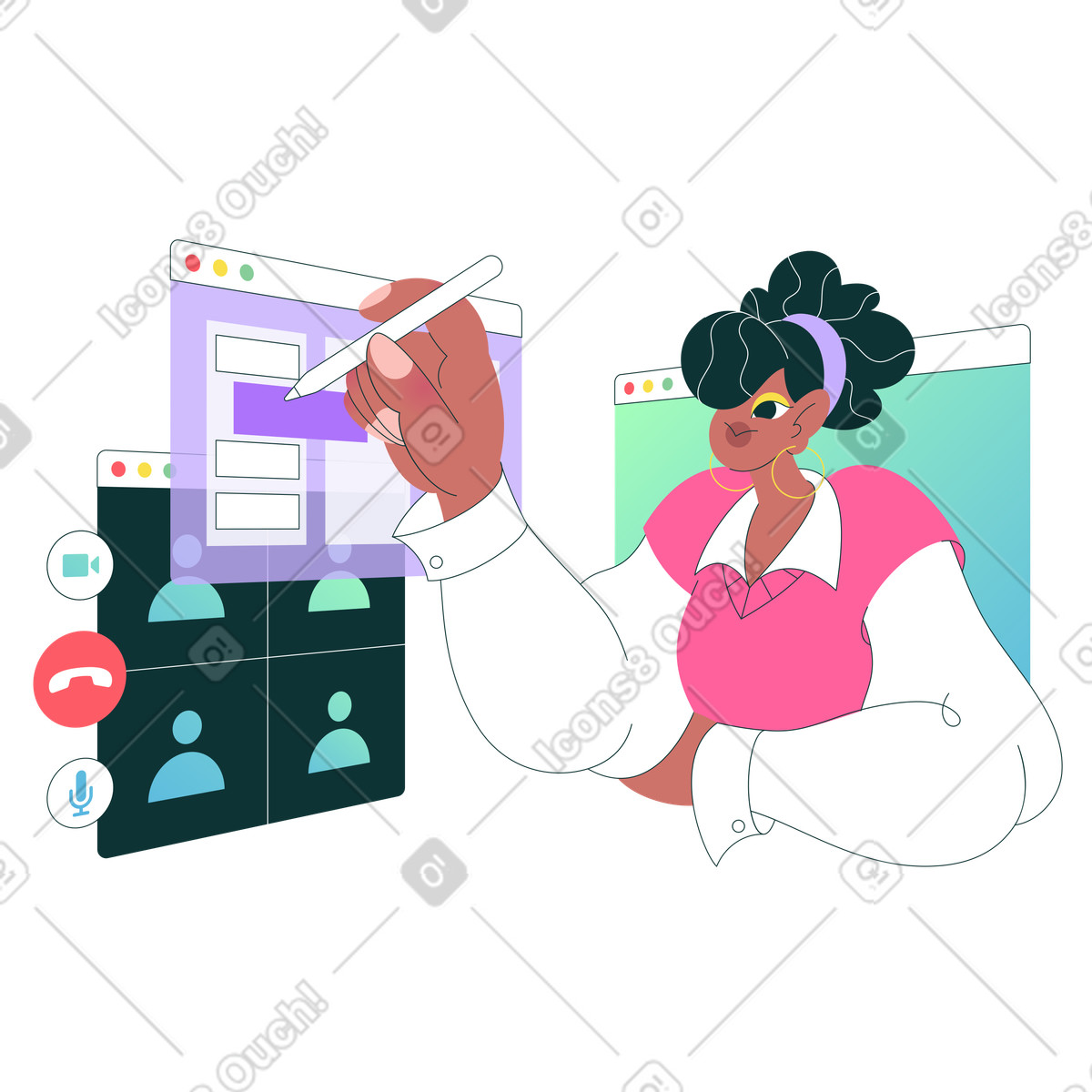 Manager editing task board during virtual meeting, Remote workflow and project management animated illustration in Florid style download in GIF, Lottie (JSON), AE