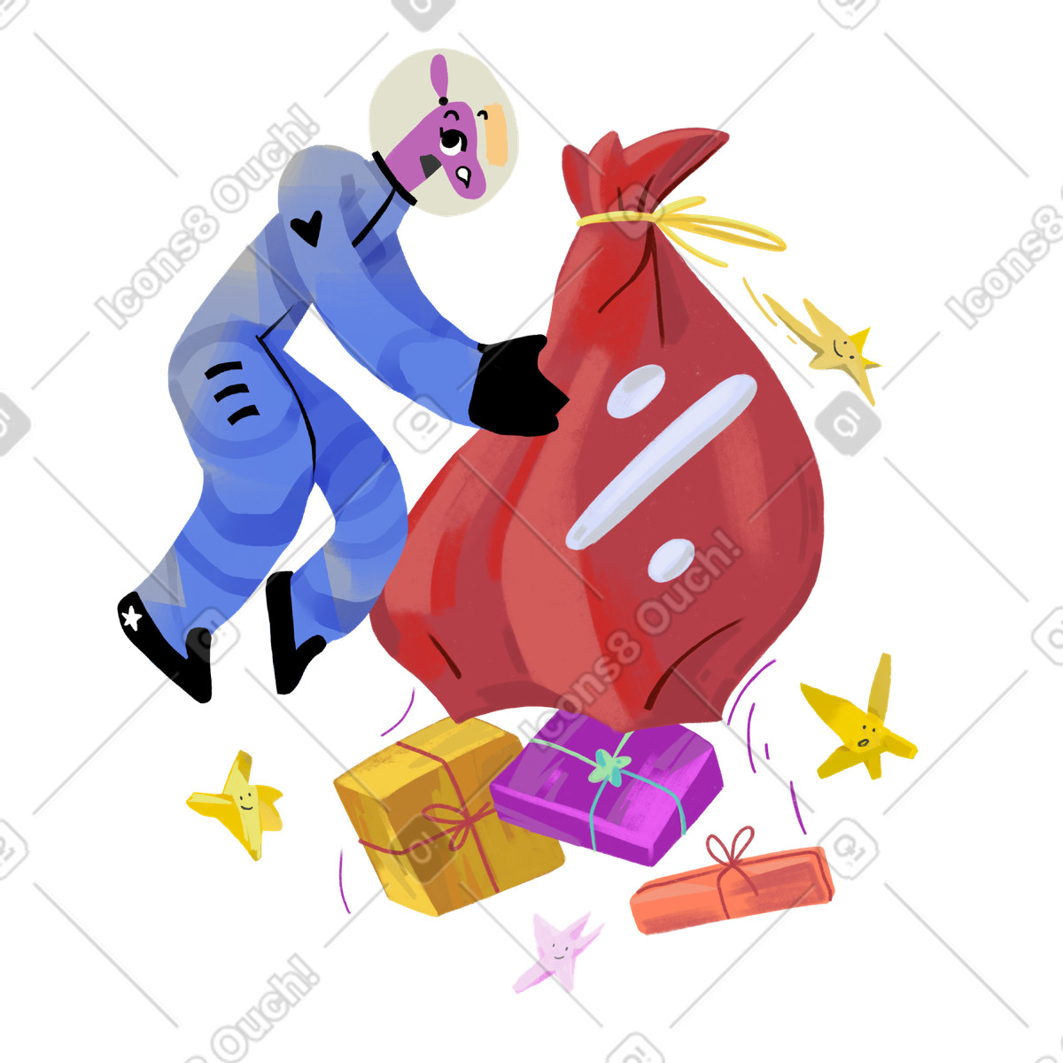 Sale sack and presents, Holiday shopping campaign illustration in Atomic style download in PNG, SVG