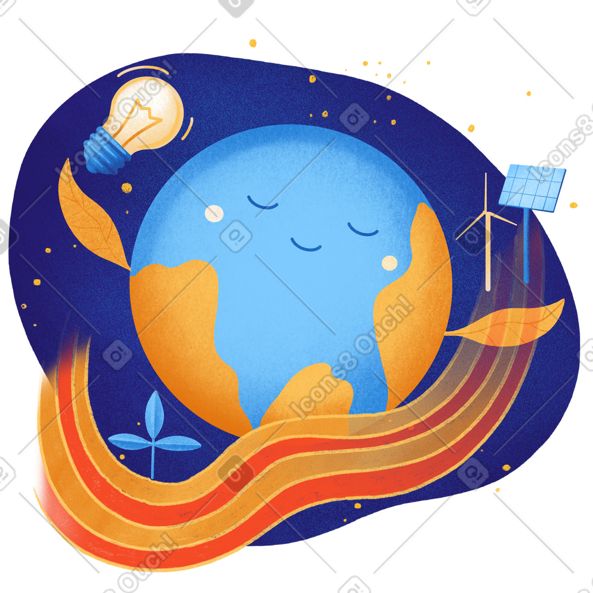 下载 Gleam 风格的 Earth and green energy, Environmental awareness eco-conscious lifestyle 插画，支持 PNG、SVG 格式