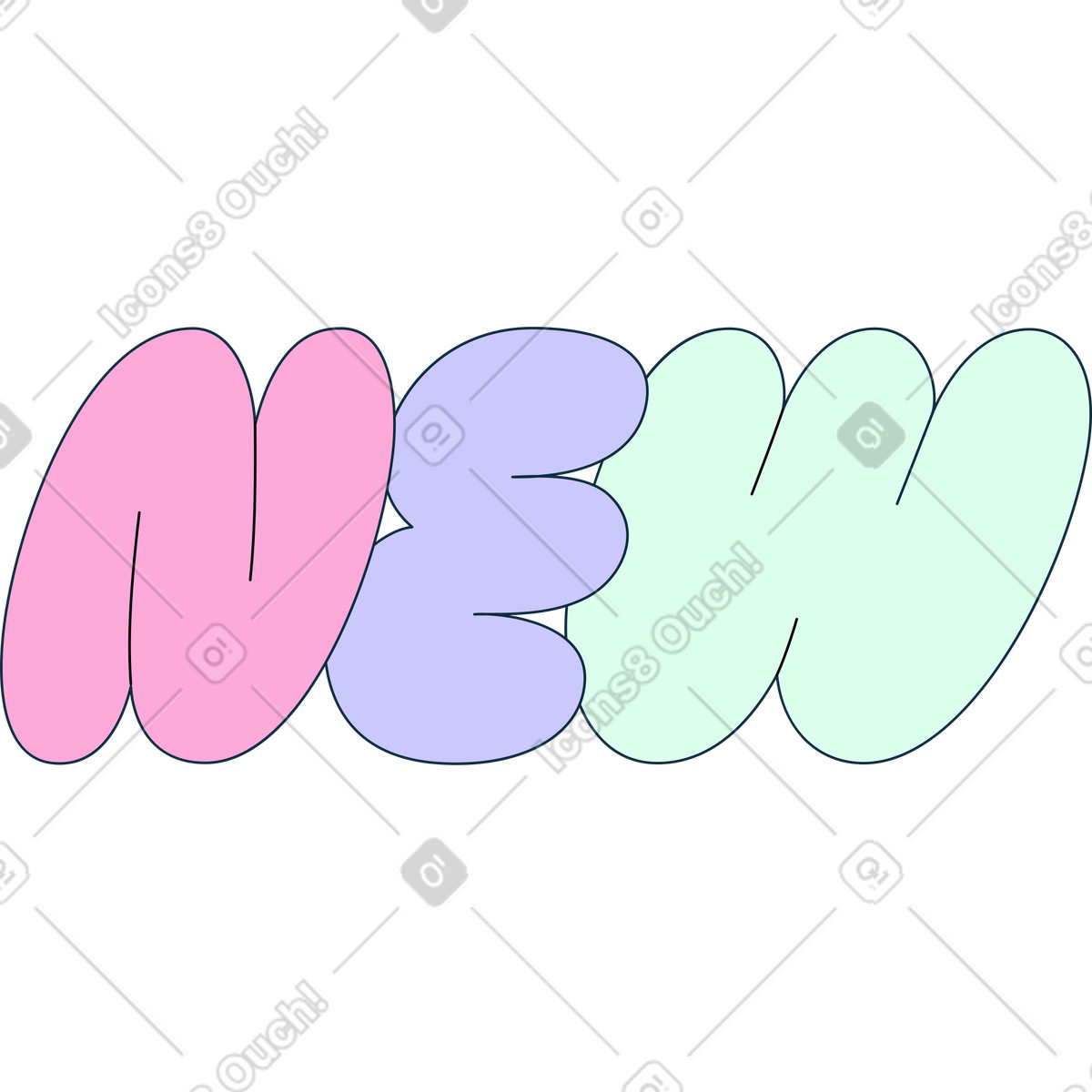 Иллюстрация Надпись новый в стиле Bubble gum — скачать в форматах PNG, SVG