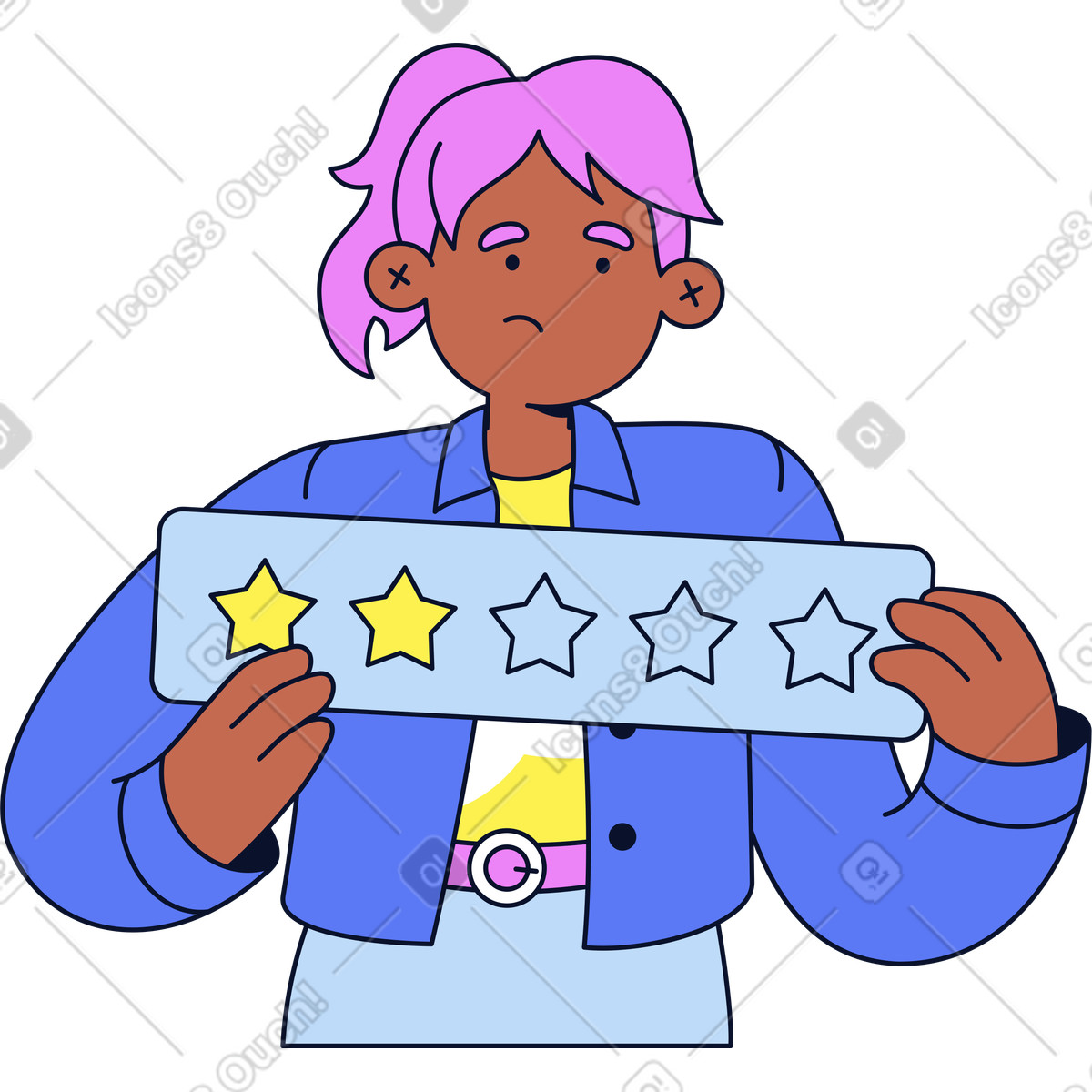 Frau mit plakette niedriger bewertung-Illustration im Flexy-Stil als Download in PNG, SVG